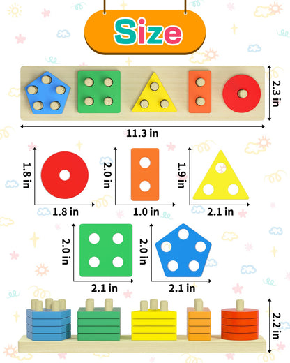 Zartores Montessori Toys for 1 2 3 Year Old Boys Girls Gifts, Wooden Shape Sorter Toys for Ages 2-4, Toddler Learning Toy Puzzles Birthday Gift Ages 1-3
