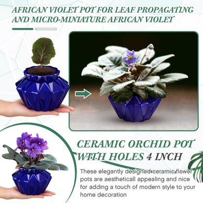 Sunnychicc 2 Set African Violet Pots Self Watering, 6" Outer / 3.7" Inner Ceramic Planter, 21-Day Auto Watering Indoor Pot for African Violets Herbs Succulents, Ideal Gift, No Plant