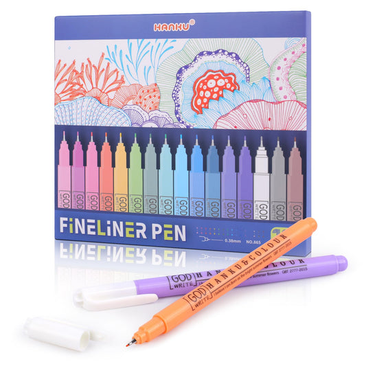 HANKU 0.38mm Fine Point Pen,16 Pack Colored Fineliner Bible Pens No Bleed Through,Extra Fine Tip Marker Pens for Bullet Journaling,Planner,Coloring,Bible Study Back to School Office Supplies