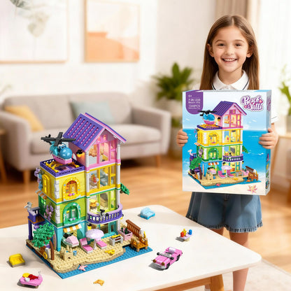 Beach House Building Set with Light, NO Compatible with Lego Friend House for Girls Age 8-12, 1346PCS Mini Bricks Seaside Villa, Creative Holiday Cottage Building Kits, for Girl 8-14