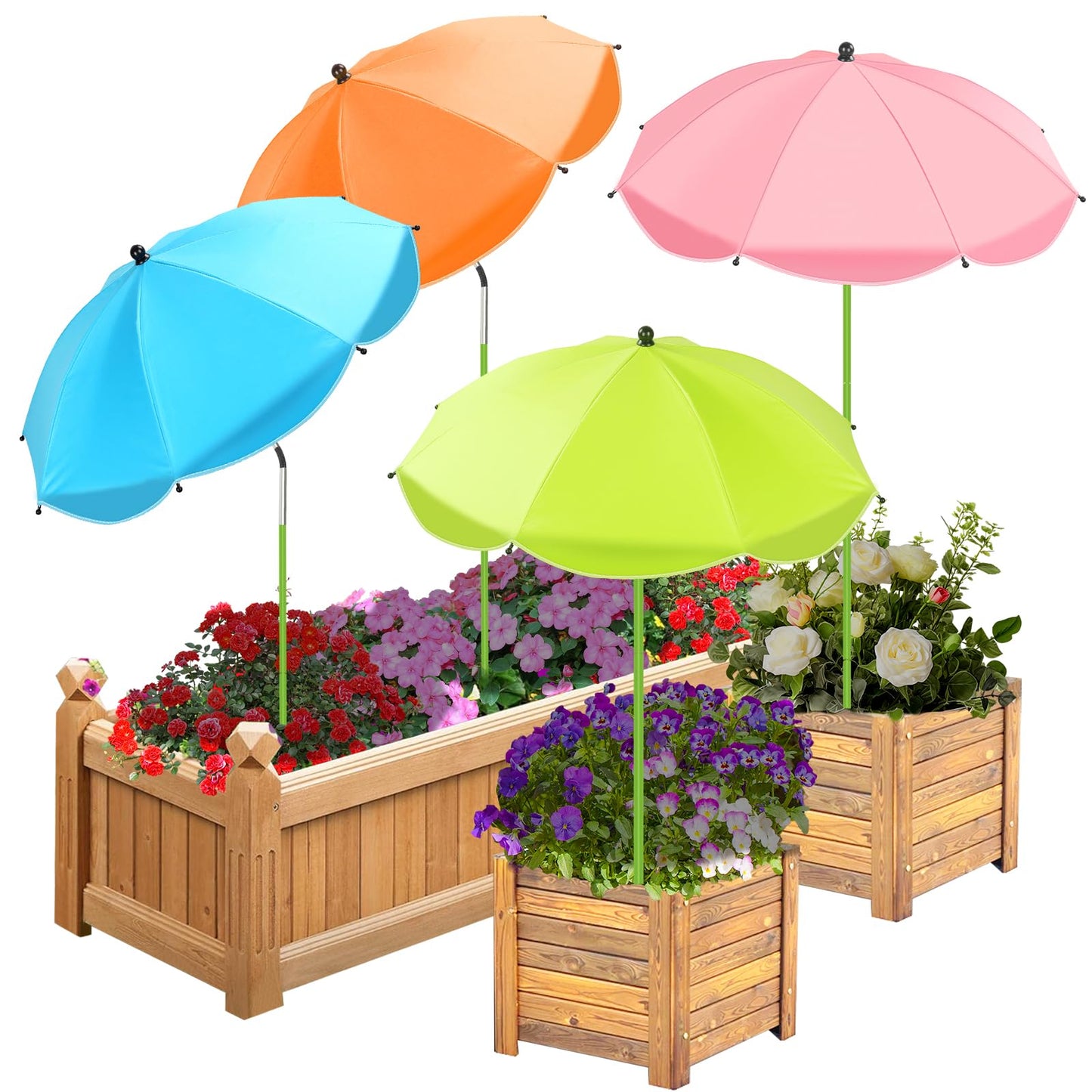 Axcoix 4 Pack Upgraded Plant Umbrellas for Outdoor Plants, 26" Larger Garden Plant Umbrella Shade with Adjustable Angle, 43.4" Higher Sun Shade for Plants, Potted Plant, Garden Beds