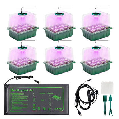 KEOHOLI Seed Starter Kit with Grow Light and Heat Mat, 6 Pack 12-Cell Seedling Trays with LED Panels, Adjustable Timer & Dimmer Indoor Plant Propagation Station for Herbs, Vegetables, Flowers