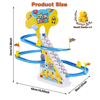 Small Ducks Climbing Toys, Electric Llittle Duck Climbing Stairs Toy, Funny Roller Coaster Track with 3 Ducks LED Lights & Music Button, Small Duck Slide Toys for Children Kids and Baby (C)