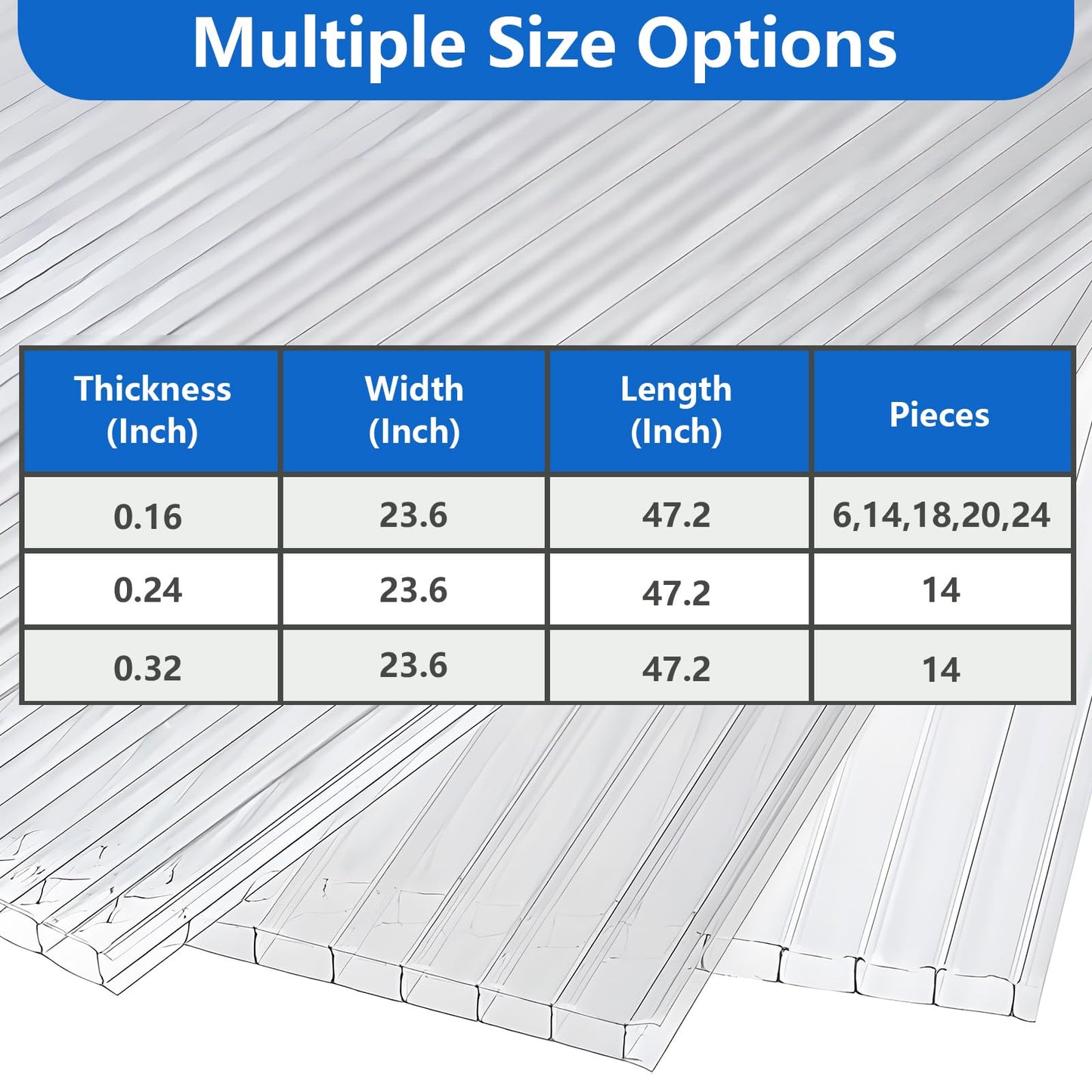 DGSL 18 Pcs Polycarbonate Greenhouse Panels, 4' x 2' x 0.16'' Twin-Wall Panels, Polycarbonate Sheet for All Weather Outdoor Garden and Greenhouse Covering