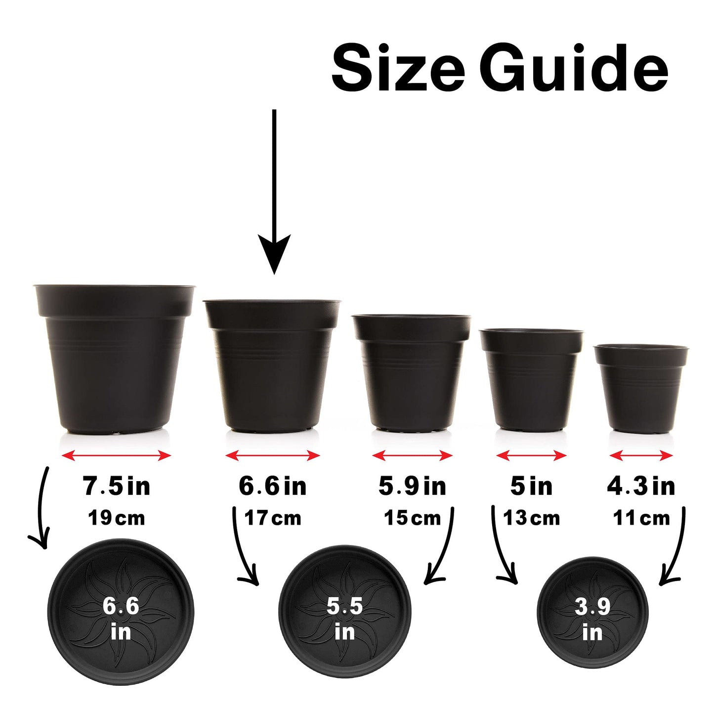 Mintra Garden Pots, 4 Pack Bulk Plastic Plant Pots with Drainage Tray, Round Indoor & Outdoor Decorative Planters with Drain Holes for Flowers, Herbs & Plants, 17cm Diameter – Grey, 6.6 in