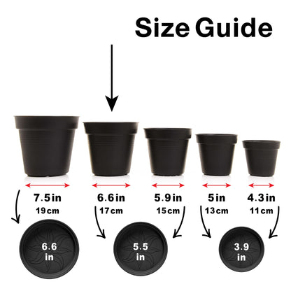 Mintra Garden Pots, 4 Pack Bulk Plastic Plant Pots with Drainage Tray, Round Indoor & Outdoor Decorative Planters with Drain Holes for Flowers, Herbs & Plants, 17cm Diameter – Grey, 6.6 in