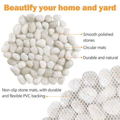 River Rock Stepping Stones Outdoor for Garden Walkway, 12 inch 6 Pcs Hexagon Shape Paver Step Stones Polished Pebble River Stone Mat for Yard Lawn Patio Pathway Walk Way - White