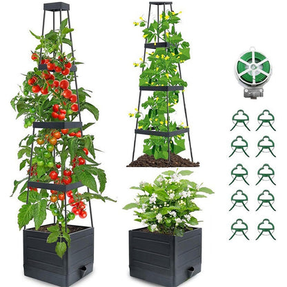 Raised Garden Bed with Trellis - Self-Watering Planter Box for Tomatoes, Vegetables & Flowers, Weather-Resistant for Patio & Greenhouse