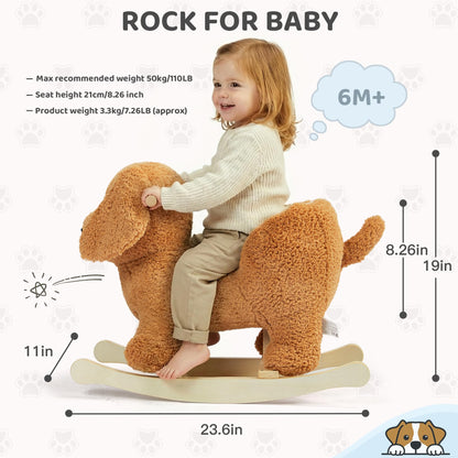 Baby Rocking Horse,Poodle Wooden Rocking Horse for Toddlers 1 Year Old Cute Dog Stuffed Plush Ride-on Toy Rocking Animal for Baby Boys and Girls Nursery/Child Christmas or Birthday Gift