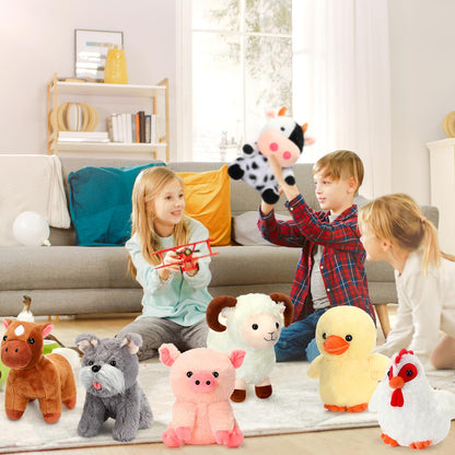 Hiboom 14 Pack Farm Stuffed Plush Animals Toys Set 8 Inch Barnyard Stuffed Animals Bulk Soft Pig Rooster Horse Duck Sheep Cow Dog Toy Gifts for Birthday Party Favor Supplies