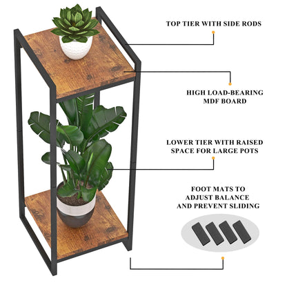 FONHAYE 34" Tall Plant Stand Indoor, 2-Tier Modern Plant Shelf Corner Flower Pot Holder Organizer for Living Room Balcony Garden, Rustic Brown