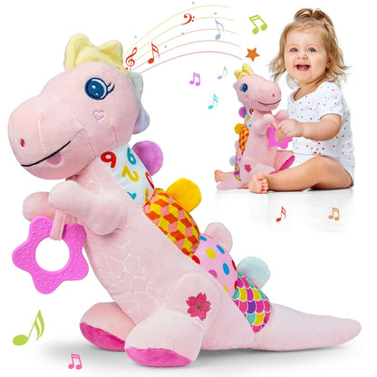 Holaxander Baby Boy Gift Set for 0-6-12+ Months (1 * Baby Elephant Musical Toy & 1 * Musical Plush Dino Toy)