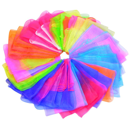 Wobe 30pcs Dance Scarves Square Juggling Scarf Magic Scarves, Magic Tricks Performance Props Accessories Movement Rhythm Band Scarf 24 by 24 Inches Random Graduated Colors Handkerchief