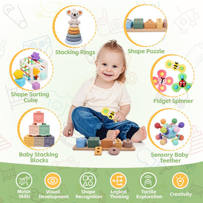YHHYTOY Montessori Baby Toys Set for 9-18 Months, Infant Sensory Toys Color Learning and Musical Enlightenment
