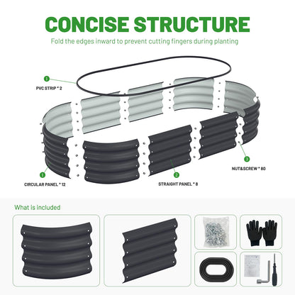 Anmiro Galvanized Steel Raised Garden Beds, 4x2x1ft-2PCS for Lightweight Planter Boxes Outdoor with Easy Assembly, Oval Large Gardening Box for Vegetables, Fruits, Flower,Black
