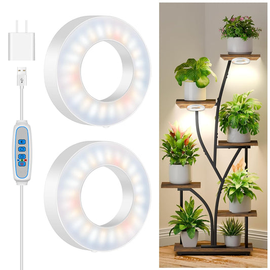 Kullsinss Grow Lights for Indoor Plants, 5000K 96 LEDs Full Spectrum Small Plant Grow Light with 6/12/16H Timer, 3 Color Modes, 3.5" Under Cabinet Grow Lamp for Small Plants, Succulents (2-Head)