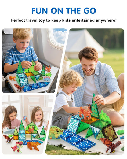 Givzan Magnetic Tiles Animals & Dinosaurs Toys, STEM Educational Building Blocks, Sensory Set 35 PCS for Toddlers Kids Ages 3-5 5-7, Boys Girls Birthday Gift Age 3+