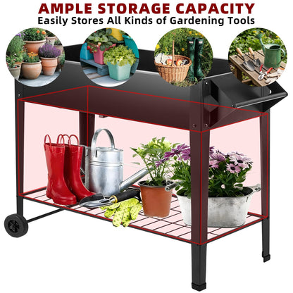 DNKMOR 32" Tall Raised Garden Bed Outdoor with Wheels & Storage Shelf or Mobility,Mobile Anti-Rust Steel Planters for Outdoor Plants,Planter Box for Vegetables/Flower/Herbs,Patio-Balcony-Backyard