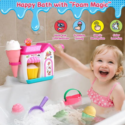 Bath Toys for Kids Ages 4-8 3-5 Toddler Bath Toys Bathtub Ice Cream Foam Maker Bubble Pretend Cake Play Set Water Toys Birthday Gifts for 2-4 5 6 Year Old Girls Boys