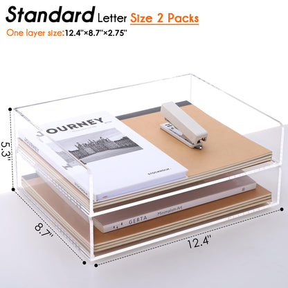 Paper Tray Organizer Clear Acrylic Desk Organizers and AccessoriesOffice Supplies Organization Stackable File Holder-Art Storage for School Classroom Workspace Letter Tray-2 Pack/2 Tier…