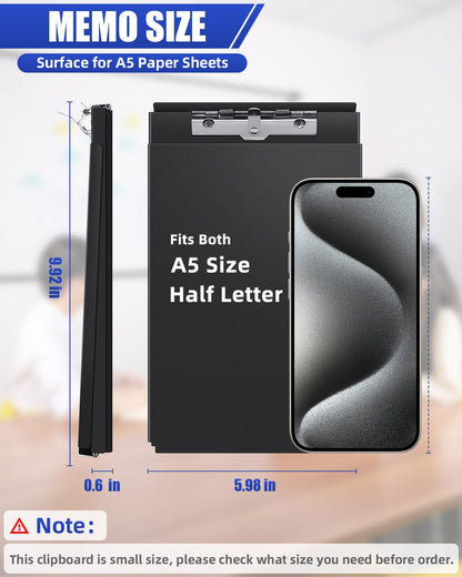 A5 Metal Clipboard with Storage - Memo Size Heavy Duty Recycled Aluminum Clipboard, Binder Form with Privacy Cover, 6x9 Inch Paper Holder for Police, Nurses, Students, and Office Use - Frosted Black