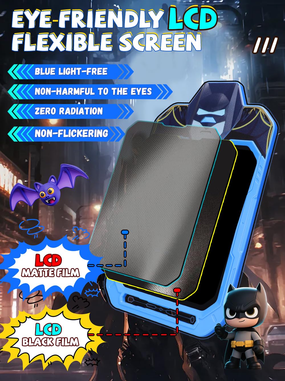 Fullware LCD Writing Tablet for Kids 10 Inch Bat Hero for Toddler 3 4 5 6 7 8 - Paint, Doodle Board, Drawing Pad - Travel Toys, Road Trip Car Activities, Birthday Christmas Gift Boys & Man