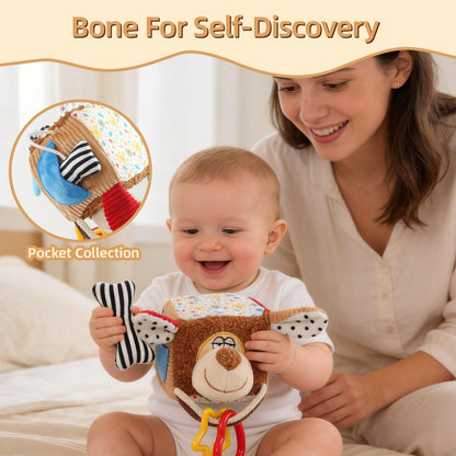 littlove Hanging Baby Toy Cube for Car Seat, Infant Sensory Toys 0-6-12 Month, Montessori Plush Toys for Plane Travel Game Activity with Crinkle, Squeaky, Textures, Mirror Nowborn Baby Boy Girl Gifts
