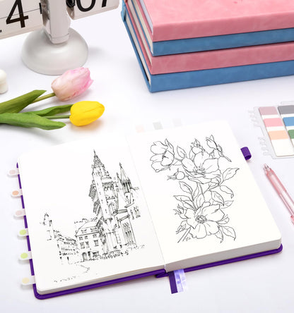 ALKALO Blank Journal Notebook 365 Pages, A5 Leather Sketch Book for Drawing Women & Men, Hardcover Notebook with 100GSM Thick Paper, Sketchbook for Travel, Work, School, Note Taking