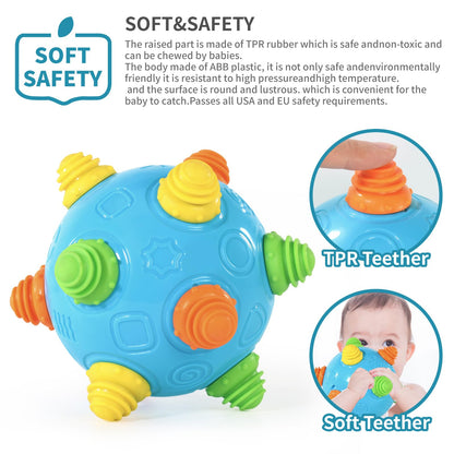 VANLINNY NEW Bumble Ball for Babies,Crawling Sensory Toys for Toddlers,Baby Music Shake Preschool,Dancing Interactive Sounds Infants Toy,Bouncing Learning Ball,Ideal Gift for Boys Girls(Blue)
