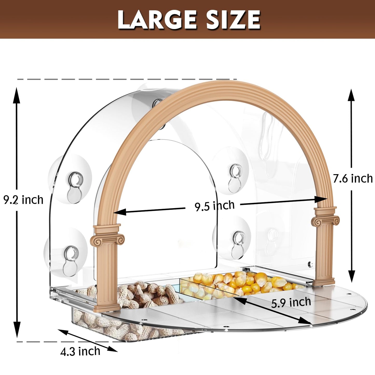 Window Squirrel Feeder, Large Squirrel Feeder for Outside,Funny Squirrel House with 5 Suction Cups，Plastic Squirrel Feeder which Easy to Install,No Assembly Required