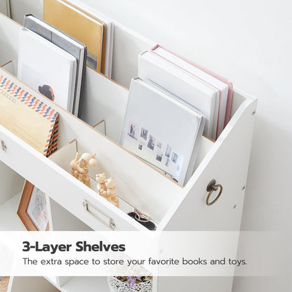 HOOBRO Kids Bookshelf, Toy Organizer and Storage, Bookshelf for Kids, 5 Compartments and 3-Layer Shelves, Bookcase Footboard, for Game Room, Playroom, Nursery, School, White WT34CW01