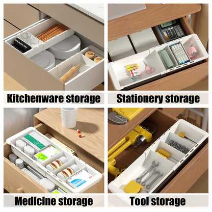 YOOUSOO Expandable Drawer Organizer, 2 PCS Adjustable Drawer Organizer Trays, Drawer Dividers Organizers and Storage For Office Supplies, Pens, Makeup,Utensils, Tools, Flatware and Junks, White