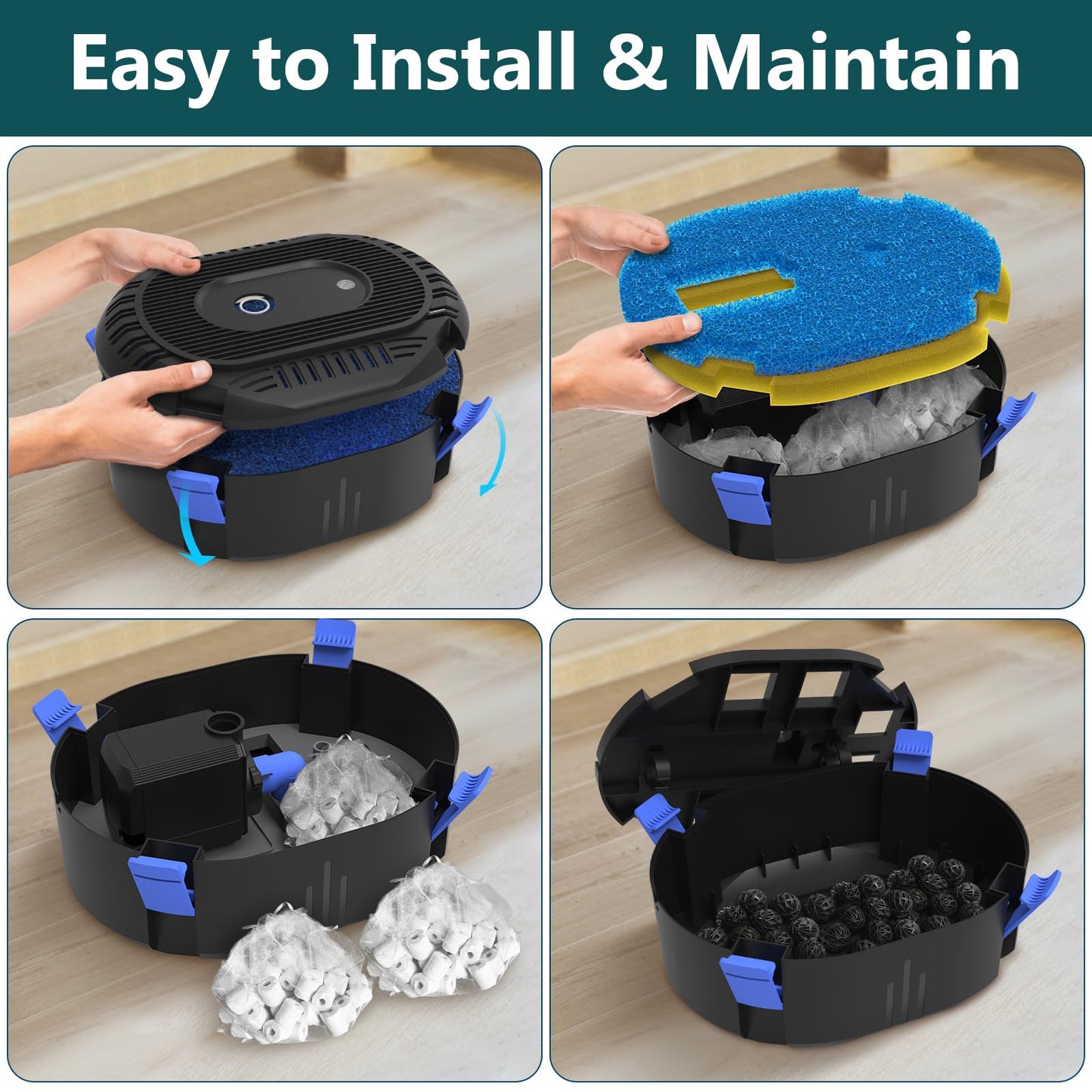 AquaMiracle Pond Filter with Pump Fountain Kits | 400GPH Pond Filter with Pond Pump & Fountain Kit | 3 Spray Patterns | Water Feature | Koi Pond Filters for Outdoor Ponds 200-350 Gal