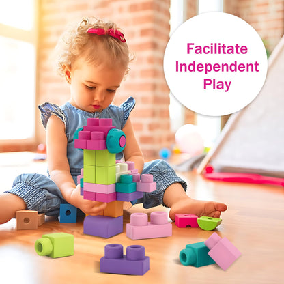 ROHSCE Soft Building Blocks & Duck Tummy Time Toy Bundle – STEM Stacking Rubber Blocks 42PCS with Storage Bag (Babies 6M+), Musical Early Learning Toy for Toddlers, Christmas, Birthday, Easter Gifts