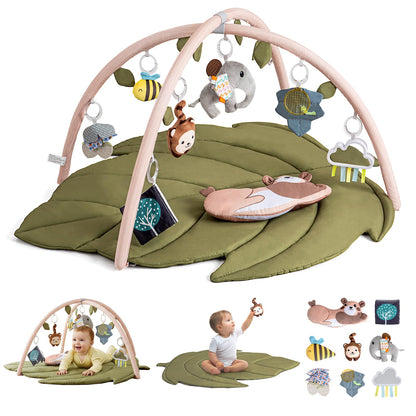 Infant Activity Center for Newborn to Develop Motor Cognition Leaves Leaf-Shaped Baby Play Gym & Activity Mat Extra Large Tummy Time Mat with 8 Detachable Toys