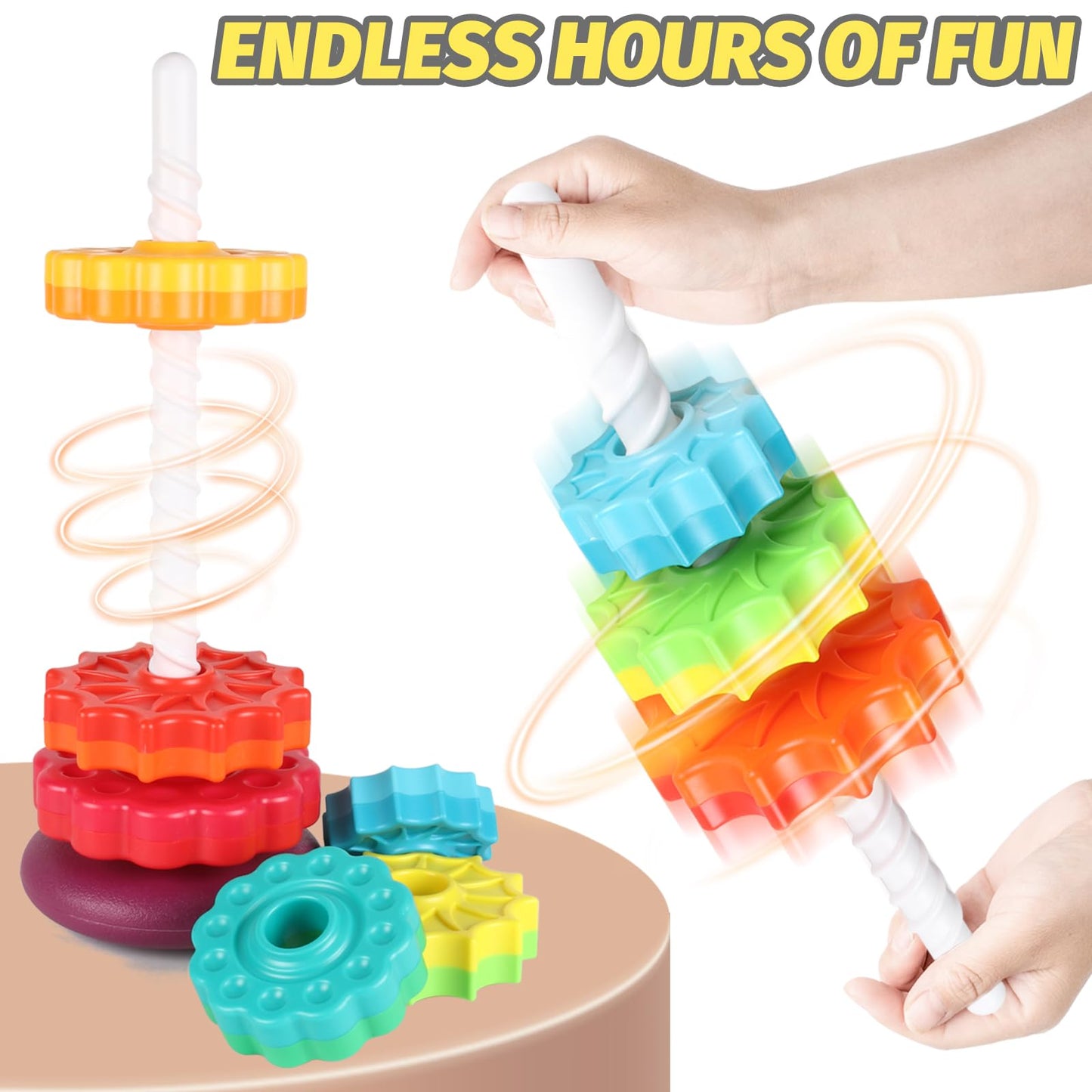 GKKBSJ Spinning Stacking Toys for Toddlers 1-3, Ring Stacker for Babies 0-6-12-18 Months, Spinner for Infants, Montessori Autism Sensory Toys, 1 2 3 Year Old Girl Boy Christmas Birthday Gifts
