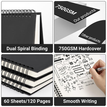 EUSOAR Blank Spiral Notebook, A4 3 Packs 8.5"x 11" Hardcover Blank Kraft Sketch Notebook Bulk，College Wirebound Memo Notepads Diary Planner Notebook Journal with Unlined Paper 120pages/60sheets