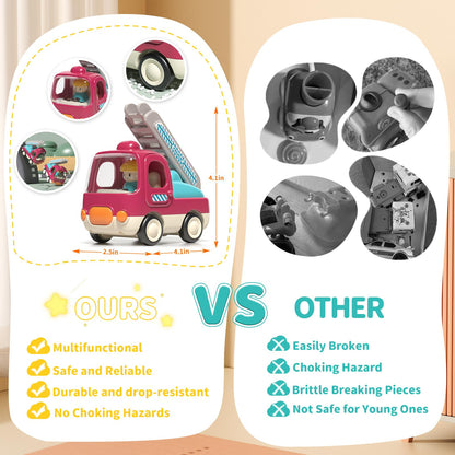 PANITU Baby Toys Push Cars for 1 2 3 Year Old 2 Pack Friction Powered Airplane Fire Trucks for Toddlers 1-3 Lights and Musical Toys for 1 Year Old First Birthday Gifts for Toddler