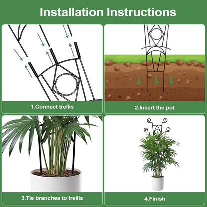 Yhtpouqe Stackable Metal Trellis for Climbing Plants Outdoor & Indoor - 4 Pack Garden Trellis for Potted Plants, Rust-Resistant Plant Support Stakes for Vines, Flowers - Sturdy Plant Trellis