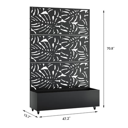 Qatiby Metal Raised Garden Bed with Trellis and Wheels, 71"x47"x16" Planter Box with Privacy Screen & Drainage Holes, Mobile Outdoor Garden Bed for Climbing Plants, Vegetables, Flowers (Black-Summer)