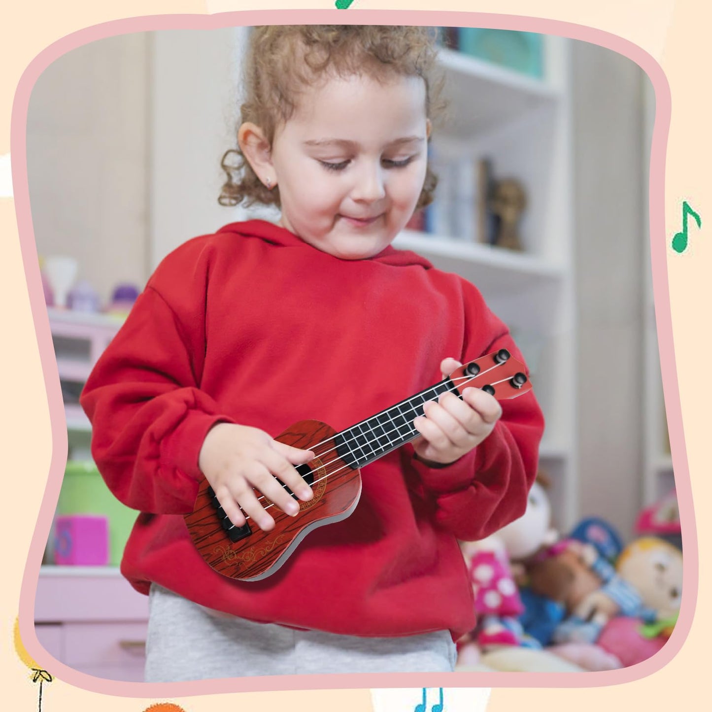 SENONAPO 15 Pcs Kids Toy Guitar 10 Inch Mini Classical Ukulele Guitar Toy Beginner Rhyme Developmental Musical Instrument Toddlers Ukulele Guitar Cute Guitar Toy for Toddler Educational Toy Supplies