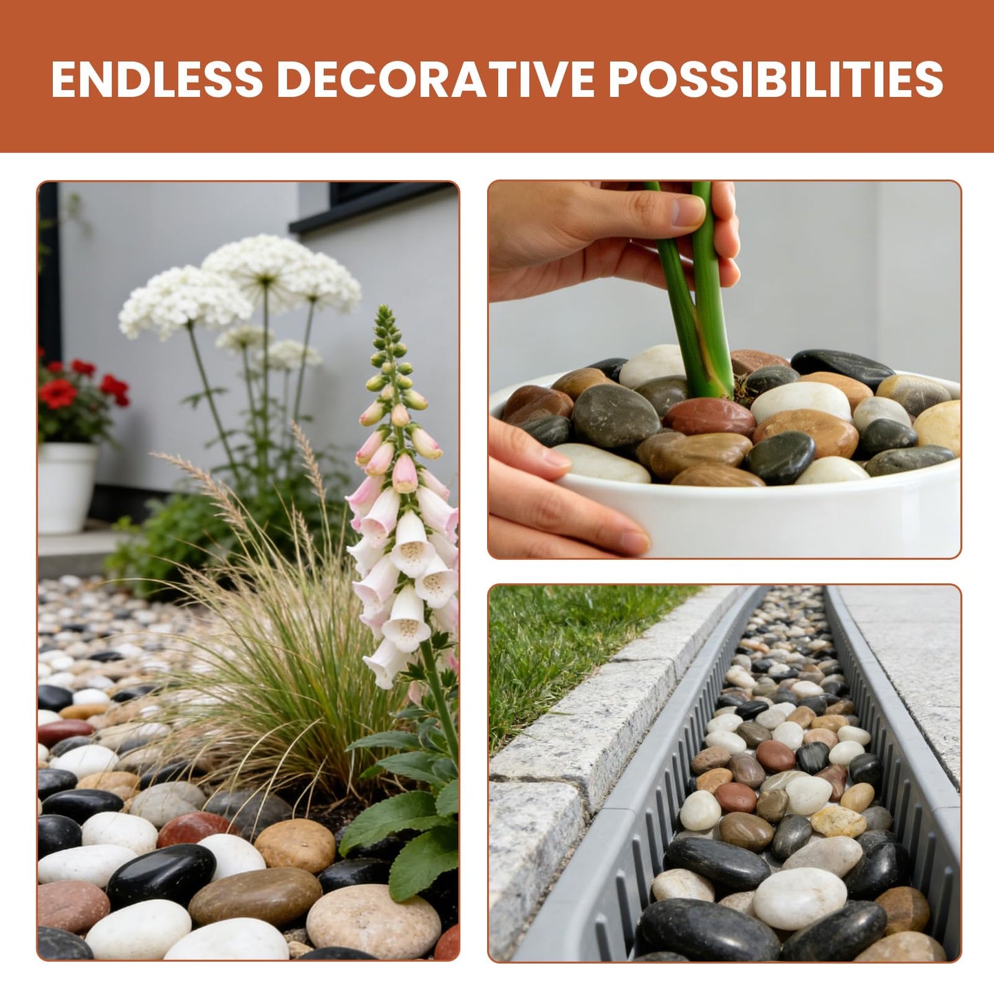 Mengdewei 12lbs Polished River Rocks for Landscaping, 2-3 Inch Mixed Pebbles for Garden, Decorative Stones for Plants, Potted Succulents, Fish Tank, Aquarium Decor, Outdoor Yard & Walkways