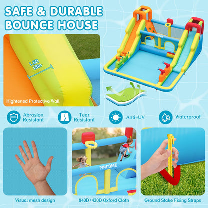Inflatable Bounce House for Kids, Water Bounce House with Double Slides Indoor Outdoor, Bounce House Water Slide with Air Blower for Park Backyard Party Birthday (with 750W Blower)