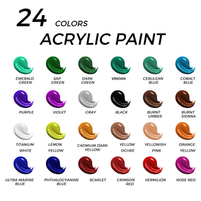 Acrylic Art Set, 41 PCS Painting Kit, Acrylic Paint Set for Kids, Painting Supplies with 24 Acrylic Paints, 1 Wooden Easel , 4 Canvas Panels, 8 Paint Brushes, Drawing Pad, Art Supplies for Kids Adults