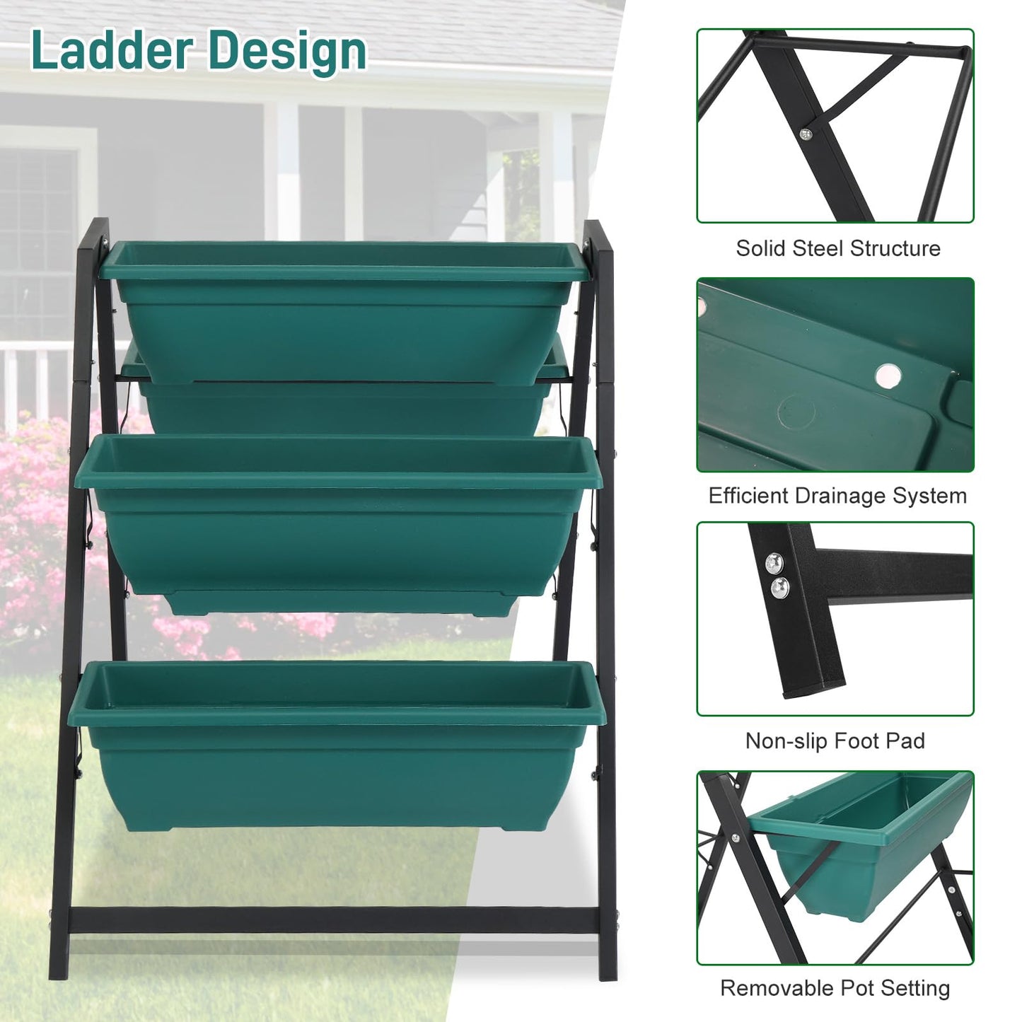 Vasitelan Raised Garden Planter Bed, Tiered Planter Stand with 5 Boxes, 25.6" Long*35.8" Wide*31" Tall, Vertical Raised Garden Bed for Herbs, Flowers, or Vegetables in Patio Balcony Indoor Outdoor