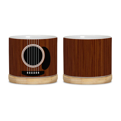 DIQADILA Guitar Pattern Print Mini Plant Pot Set Home Decor, Musician Music Ceramic Succulent Pots with Bamboo Tray Gifts for Planters. Guitar Accessories Gifts for Guitarists