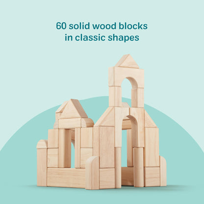 Melissa & Doug Standard Unit Solid-Wood Building Blocks with Wooden Storage Tray, 60-Piece Hardwood Sorting & Stacking Toys for Building & Balancing, Preschool Learning Toys for Kids Ages 3+