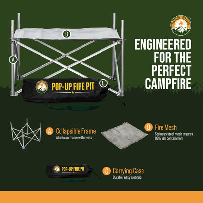 Fireside Outdoor Pop-Up Fire Pit 24" Ultra Lite Weighs 3.2 lbs - Folding FirePits for Outside, Outdoor Small Firepit Portable, Campfire Burn Pits, Camping Fire Pit Portable Holds 80 lbs of Firewood