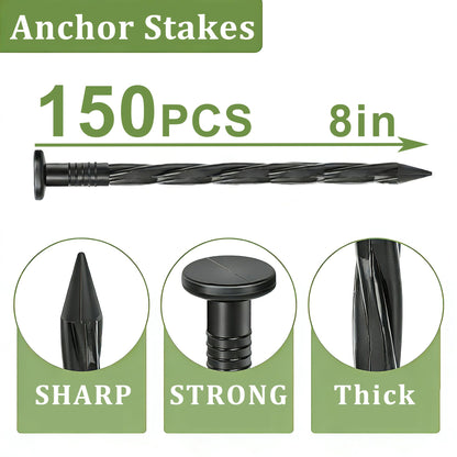 WISD Landscape Edging 2 in x 100 ft with 150 Anchor Stakes, No Dig Garden Edging Border Flexible Plastic Weather-Resistant Lawn Edging Weed Control (Black, 100FT)