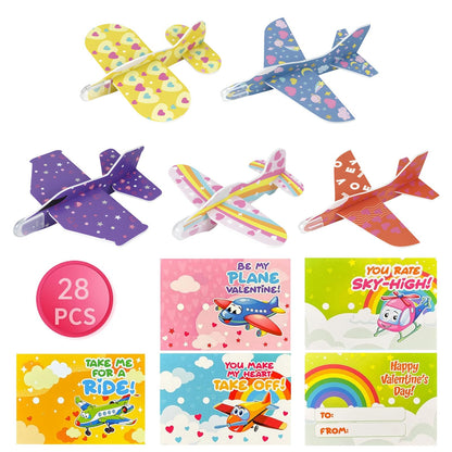 Dayingjiang 28 Pcs Foam Gliders Planes Toys Valentines Day Gifts - Paper Airplane Valentines Day Toys Set for Easter Basket Stuffers Easter Birthday Gifts
